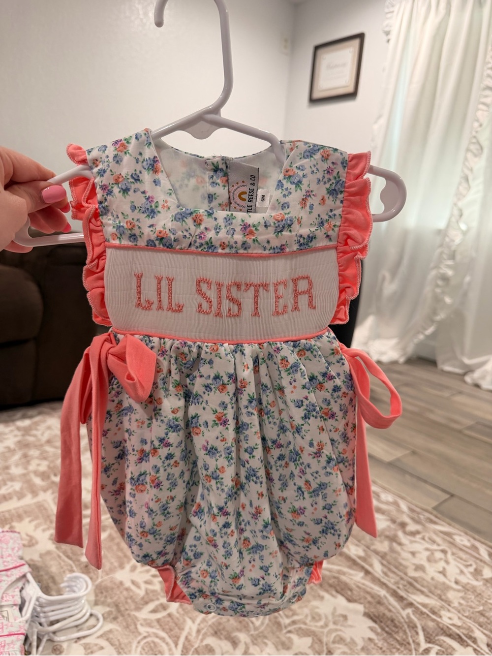 Lil Sister Floral Bubble Romper - Coral Pink Floral